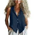thumbnail image 1 of Sevevn Women's Linen Sleeveless Button-Down Shirt Collared V-Neck Casual Blouse Navy S, 1 of 6