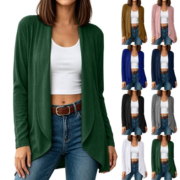 Sevevn Women's Long Sleeve Cardigan Lightweight Soft Open Front Casual Cardigans Green L