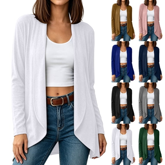 Sevevn Women's Long Sleeve Cardigan Lightweight Soft Open Front Casual Cardigans White S