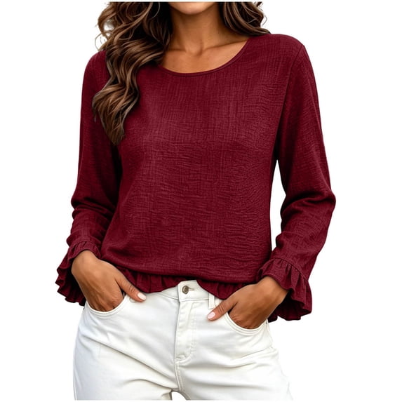 Sevevn Women's Long Sleeve Ruffle Flowy Blouse Fall Work Casual Tops 2026