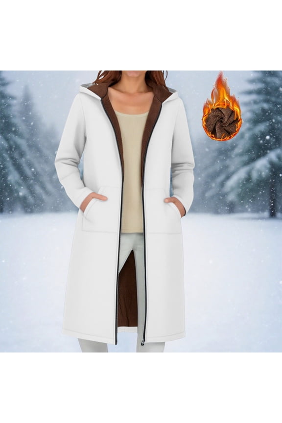 Women's Long Sleeved Composite Velvet Hooded Casual Long Jacket/jacket Long Windproof Jacket White S