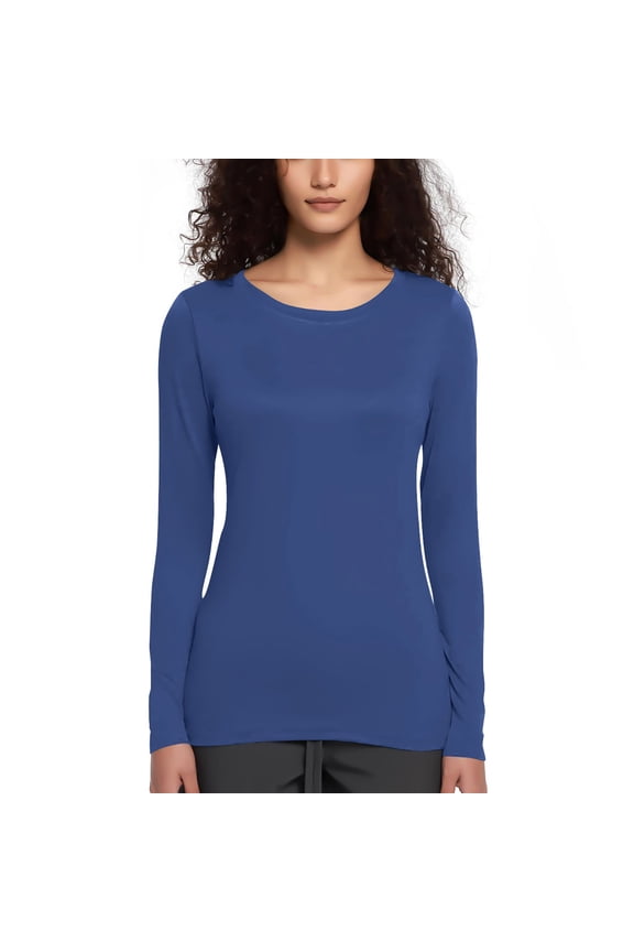 Women's Long Sleeved Shirt Nurse Round Neck Frosted Slim Comfortable Round Neck Long Sleeved Shirt