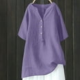 thumbnail image 1 of Sevevn Women's Loose And Versatile V-neck Long Sleeved Cotton Linen Tops Shirt Short Sleeved V-neck Tops/shirt Womens Loose T-shirt, 1 of 3