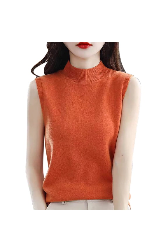 Women's New Semi High Neck Sleeveless Sweater Thin Sweater Knitted Sweater Versatile