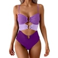 thumbnail image 1 of Sevevn Women's One Piece Cutout Swimsuit Color Block Spaghetti Strap Bathing Suits Tummy Control Swimwear Purple M, 1 of 5