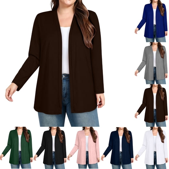 Sevevn Women's Open Front Long Sleeve Lightweight Loose Cardigan with Pockets Brown S