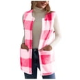 thumbnail image 1 of Sevevn Women's Plaid Print Patch Patchwork Cardigans Pocket Sleeveless Cardigan Coat Tops Hot Pink XXL, 1 of 7