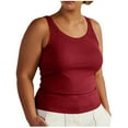 thumbnail image 1 of Sevevn Women's Plus Size Built-in Bra Tank Tops Sleeveless Scoop Neck Ribbed Camisole with Removable Pads Red L, 1 of 9