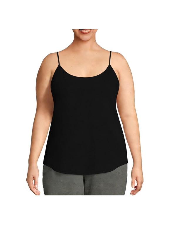 Women's Plus Size Camisole Tank Tops Spaghetti Strap Scoop Neck Basic Layering Cami Shirts Black 2XL