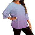 thumbnail image 1 of Sevevn Women's Plus Size Gradient Blouse Round Neck 3/4 Bell Sleeve Loose Fit Casual Tops Flowy Shirts Pink 4XL, 1 of 6