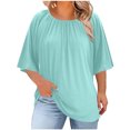 thumbnail image 1 of Sevevn Women's Plus Size Pleated Crew Neck T-Shirt Short Sleeve Loose Fit Casual Tops Light Blue 4XL, 1 of 5
