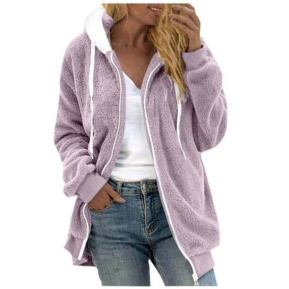 Sevevn Women's Plus Size Plush Jacket Winter Full Zipper Plush Hooded Cardigan Jacket Soft And Oversized Warm Jacket Purple M Holiday Gift Finder