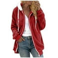 thumbnail image 1 of Sevevn Women's Plus Size Plush Jacket Winter Full Zipper Plush Hooded Cardigan Jacket Soft And Oversized Warm Jacket Red M Summer Savings, 1 of 5