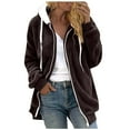 thumbnail image 1 of Sevevn Women's Plus Size Plush Jacket Winter Full Zipper Plush Hooded Cardigan Jacket Soft And Oversized Warm Jacket Brown XXXXL Savings Up to 30% Off, 1 of 6