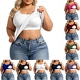 thumbnail image 1 of Sevevn Women's Plus Size Ribbed Crop Tank Top U-Neck Sleeveless Top with Built-in Bra White 4XL, 1 of 7