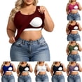thumbnail image 1 of Sevevn Women's Plus Size Ribbed Crop Tank Top U-Neck Sleeveless Top with Built-in Bra Wine XL, 1 of 7
