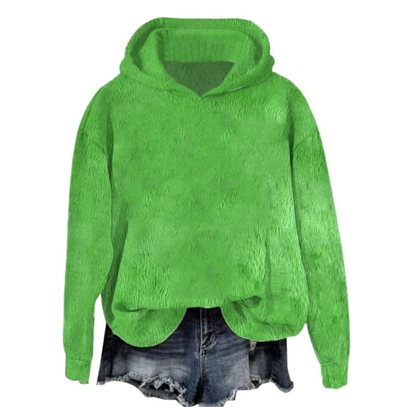 Sevevn Women's Plush Hoodie Long Sleeved Loose And Comfortable Sportswear Winter Pullover Sweater Hooded Sweatshirt