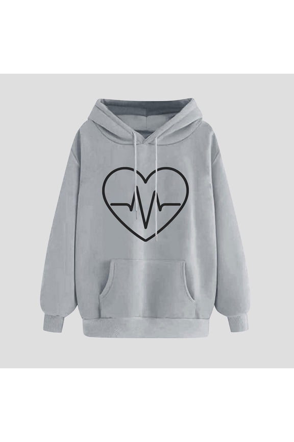 Women's Printed Off Shoulder Sleeves Long Sleeved Top Hooded Sweatshirt Gray XXXL Deal of the Week