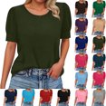 thumbnail image 1 of Sevevn Women’s Puff Sleeve T-Shirt Casual Summer Short Sleeve Top Loose Fit Blouse for Daily Wear Army Green XXL, 1 of 7