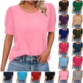 thumbnail image 1 of Sevevn Women’s Puff Sleeve T-Shirt Casual Summer Short Sleeve Top Loose Fit Blouse for Daily Wear Pink XL, 1 of 7