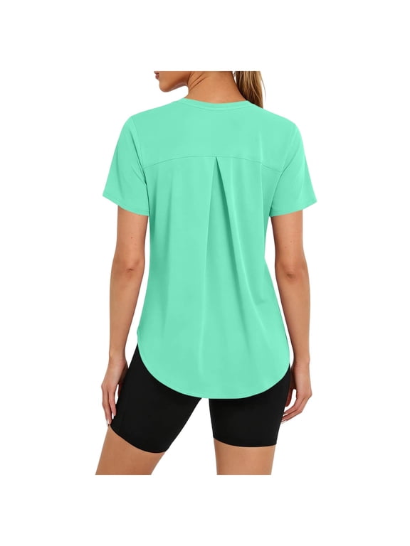 Women's Quick Dry Athletic Tee Crew Neck Back Split Pleat Lightweight Loose Short Sleeve Yoga Shirt Mint Green M