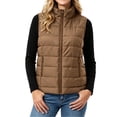 thumbnail image 1 of Sevevn Women's Quilted Puffer Sleeveless Vest Stand Collar Zip‑Up Lightweight Padded Gilet with Zipper Pockets Fall Winter Outerwear Brown XL, 1 of 7