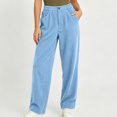 thumbnail image 1 of Sevevn Women's Relaxed Corduroy Trousers High Rise Partial Elastic Waist Single Button Wide Leg Pants with Pockets Cozy Thick Fabric All Match Everyday Outfits, 1 of 4