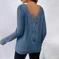 thumbnail image 1 of Sevevn Women's Ribbed Knit Crew Neck Pullover Lace Low Back Cutout Solid Color Slim Long Sleeves Tunic Dressy Top Blue M, 1 of 8