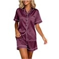 thumbnail image 1 of Sevevn Women's Satin Pajama Set Lapel Short Sleeve Button Down Top and Shorts 2 Piece Loungewear, 1 of 6