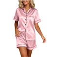 thumbnail image 1 of Sevevn Women's Satin Pajama Set Lapel Short Sleeve Button Down Top and Shorts 2 Piece Loungewear, 1 of 7
