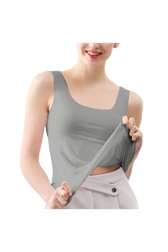 Women’s Seamless Ice Silk Camisole Soft Breathable Summer Undershirt, Slim Fit Tank Top Lightweight Lounge & Sleepwear Gray M Great Gifts for Less