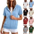 thumbnail image 1 of Sevevn Women's Short Sleeve Hoodie Half Zip Pullover Hooded Sweatshirt with Pocket Casual Raglan Sleeve Tops Light Blue XXL, 1 of 8