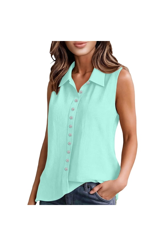 Women's Sleeveless Button Down Shirts Casual Collared V Neck Blouse Summer Lightweight Work Office Tops Mint Green S