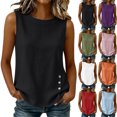 thumbnail image 1 of Sevevn Women's Sleeveless Imitation Cotton And Linen Tank Top Round Neck Side Button Casual Blouse Black 2XL, 1 of 9