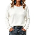 thumbnail image 1 of Sevevn Women's Soft Long Sleeve Crewneck Knit Jumper, Ribbed Knit Casual Pullover Sweater, Fall Tops for Office Casual, Shopping & Road Trips, 1 of 5