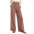 thumbnail image 1 of Sevevn Women's Soft Thick Vertical Rib Wide Leg Casual Pants High Waist Pleated Design With Side Pockets Fall Daily Wear Pants, 1 of 7
