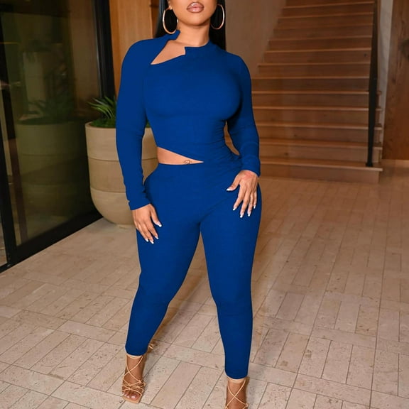 Sevevn Women's Solid Color Casual Sexy Fashionable Waist Revealing Tight Zipper Jumpsuit Blue M Family Gifts