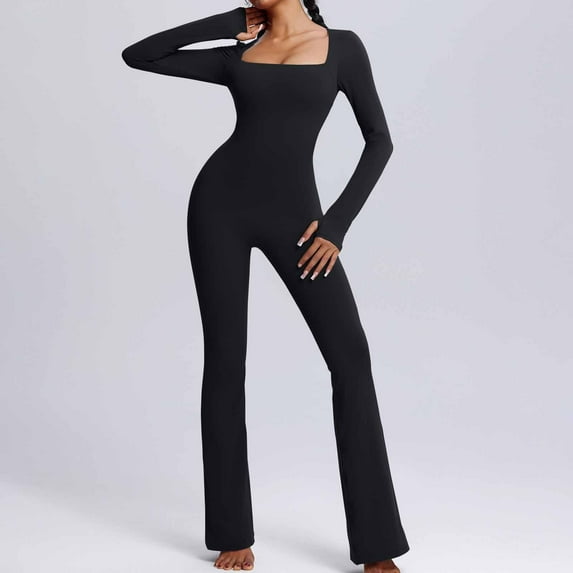Sevevn Women's Solid Color Close-fitting Yoga Jumpsuit Black S Sales Today Clearance