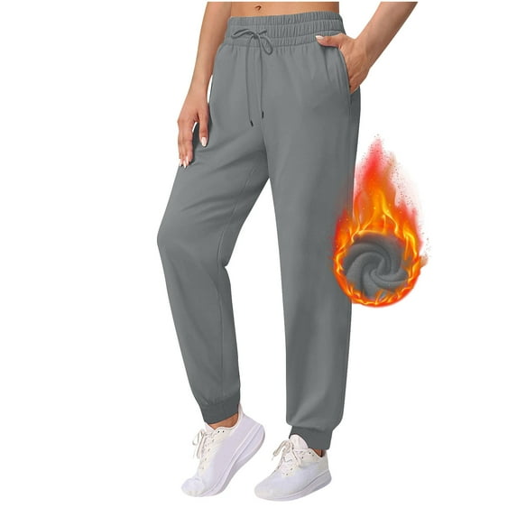 Sevevn Women's Solid Color Fleece Lined Warm Ankle Drawstring With Pocket Elastic Leggings Jogging Sports Pants