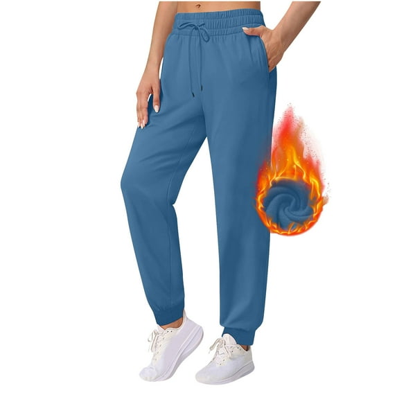 Sevevn Women's Solid Color Fleece Lined Warm Ankle Drawstring With Pocket Elastic Leggings Jogging Sports Pants