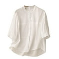 thumbnail image 1 of Sevevn Women's Solid Color Imitation And Linen Button 3/4 Sleeved Round Neck Fashionable Tops, 1 of 8