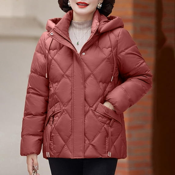 Sevevn Women's Solid Color Jacket Button Double Pocket Zipper Long Sleeved Hooded Parkas Gift for Girls