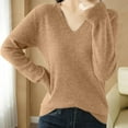 thumbnail image 1 of Sevevn Women's Solid Color Knitted Sweater Long Sleeved V-Neck Fashionable Top Khaki M Summer Clearance, 1 of 7