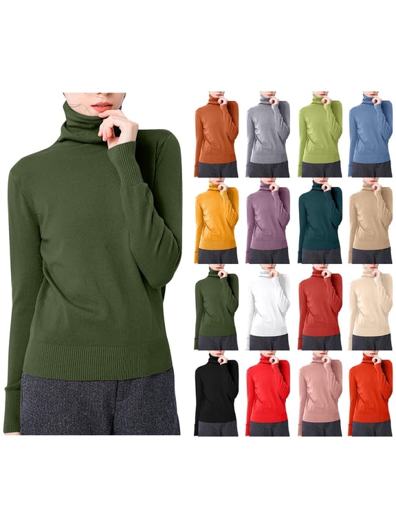 Women's Solid Color Long Sleeved Blouses Turtleneck Slim Base Fashionable Top Army Green L Great Gifts for Less