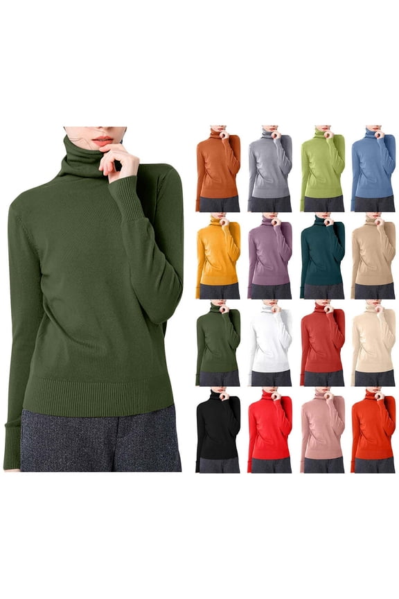 Women's Solid Color Long Sleeved Blouses Turtleneck Slim Base Fashionable Top Army Green XXL Rollbacks
