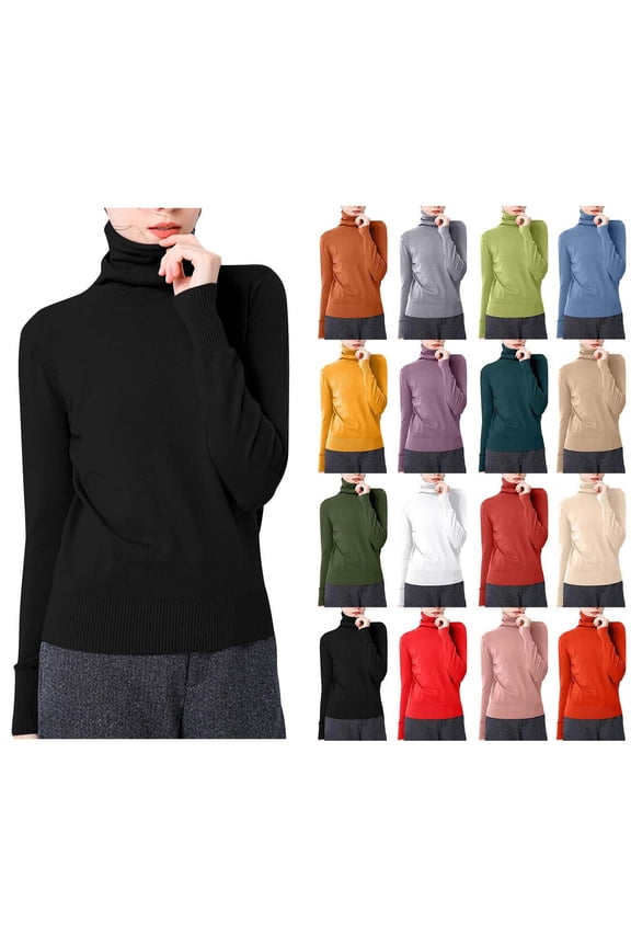 Women's Solid Color Long Sleeved Blouses Turtleneck Slim Base Fashionable Top Black XXL Sales Online