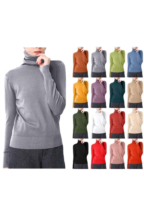 Women's Solid Color Long Sleeved Blouses Turtleneck Slim Base Fashionable Top Gray XL Christmas