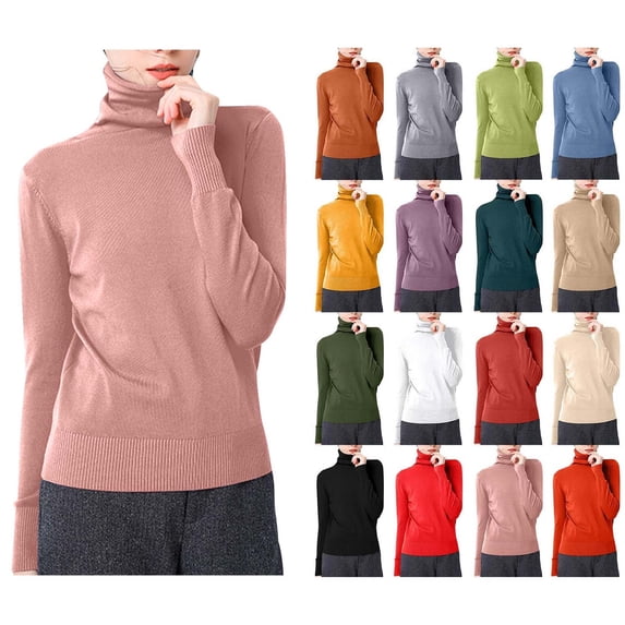 Sevevn Women's Solid Color Long Sleeved Blouses Turtleneck Slim Base Fashionable Top Pink S Summer