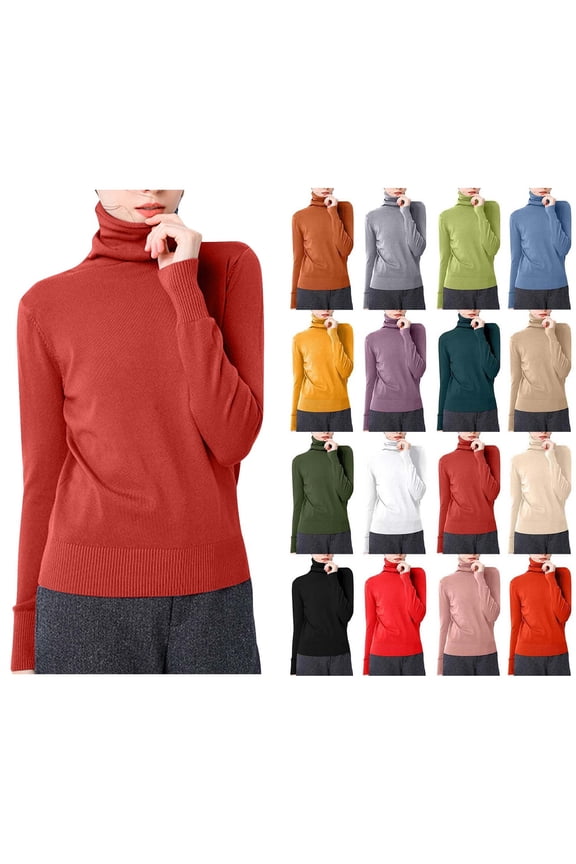 Women's Solid Color Long Sleeved Blouses Turtleneck Slim Base Fashionable Top Watermelon Red L Sales Today