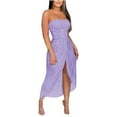 thumbnail image 1 of Sevevn Women's Solid Color One Neck Elastic Strapless Dress Sexy High Slit Elastic Pleated Dress, 1 of 5